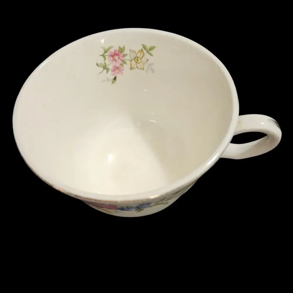 Edwin M Knowles Vitreous Floral Teacup & Saucer Set Made in USA Vintage